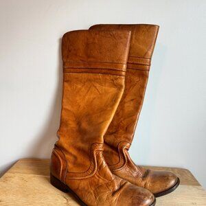 Frye Melissa Trapunto Riding Pull On Marbled Leather Boots Cognac Size 7